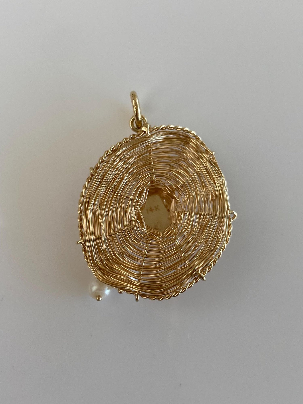 Vintage Solid 14k Yellow Gold Pearls Wire Wrapped Hat Charm