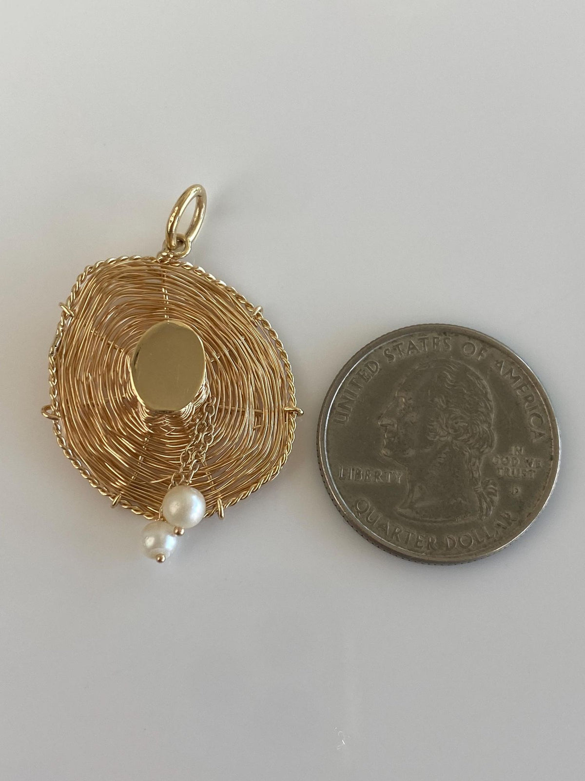 Vintage Solid 14k Yellow Gold Pearls Wire Wrapped Hat Charm