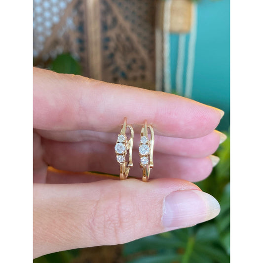 Vintage Solid 14k Yellow Gold Diamond Drop Earrings