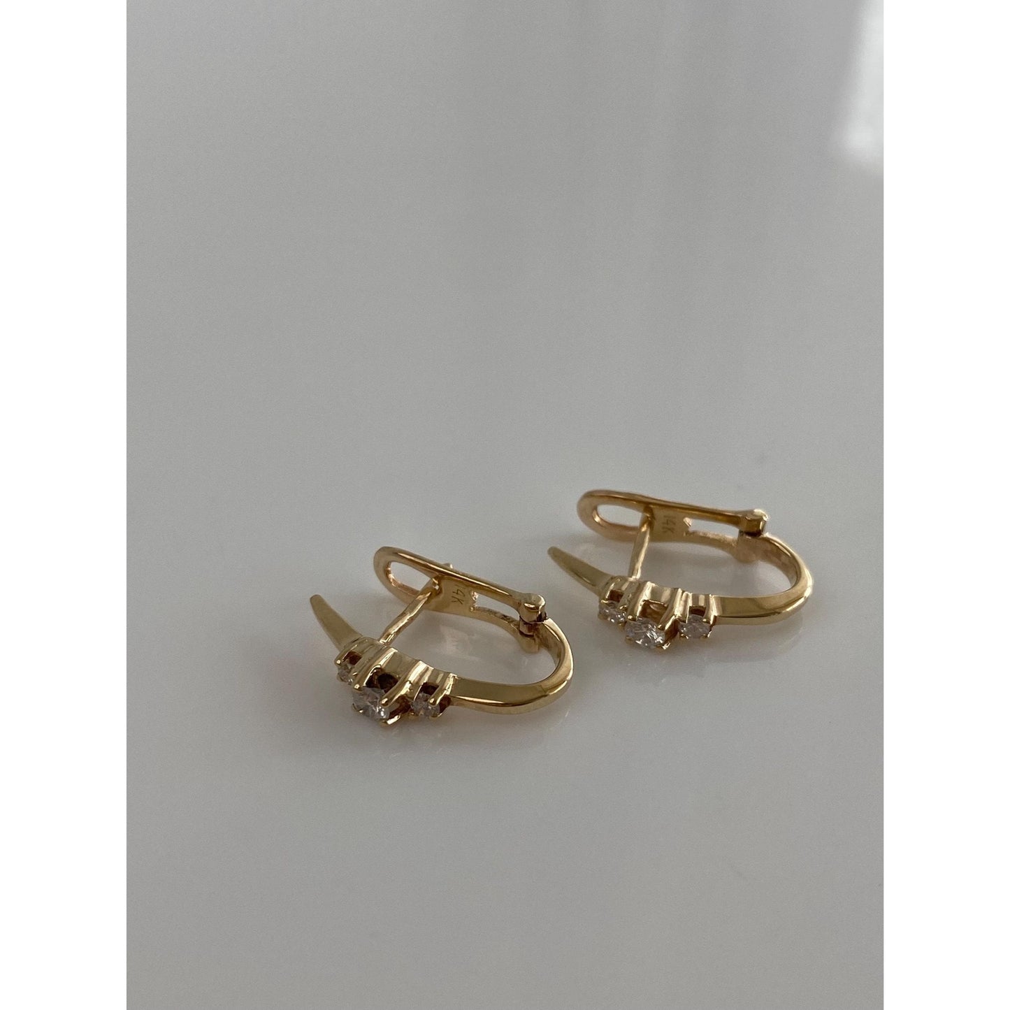 Vintage Solid 14k Yellow Gold Diamond Drop Earrings