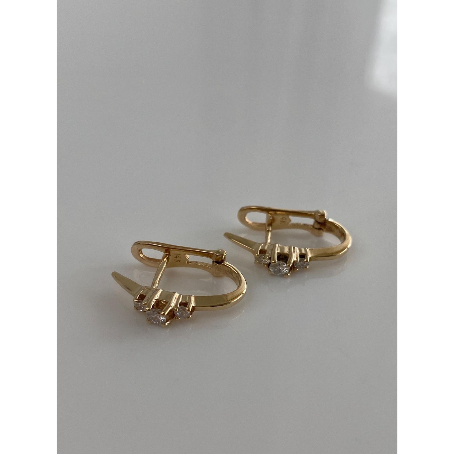 Vintage Solid 14k Yellow Gold Diamond Drop Earrings