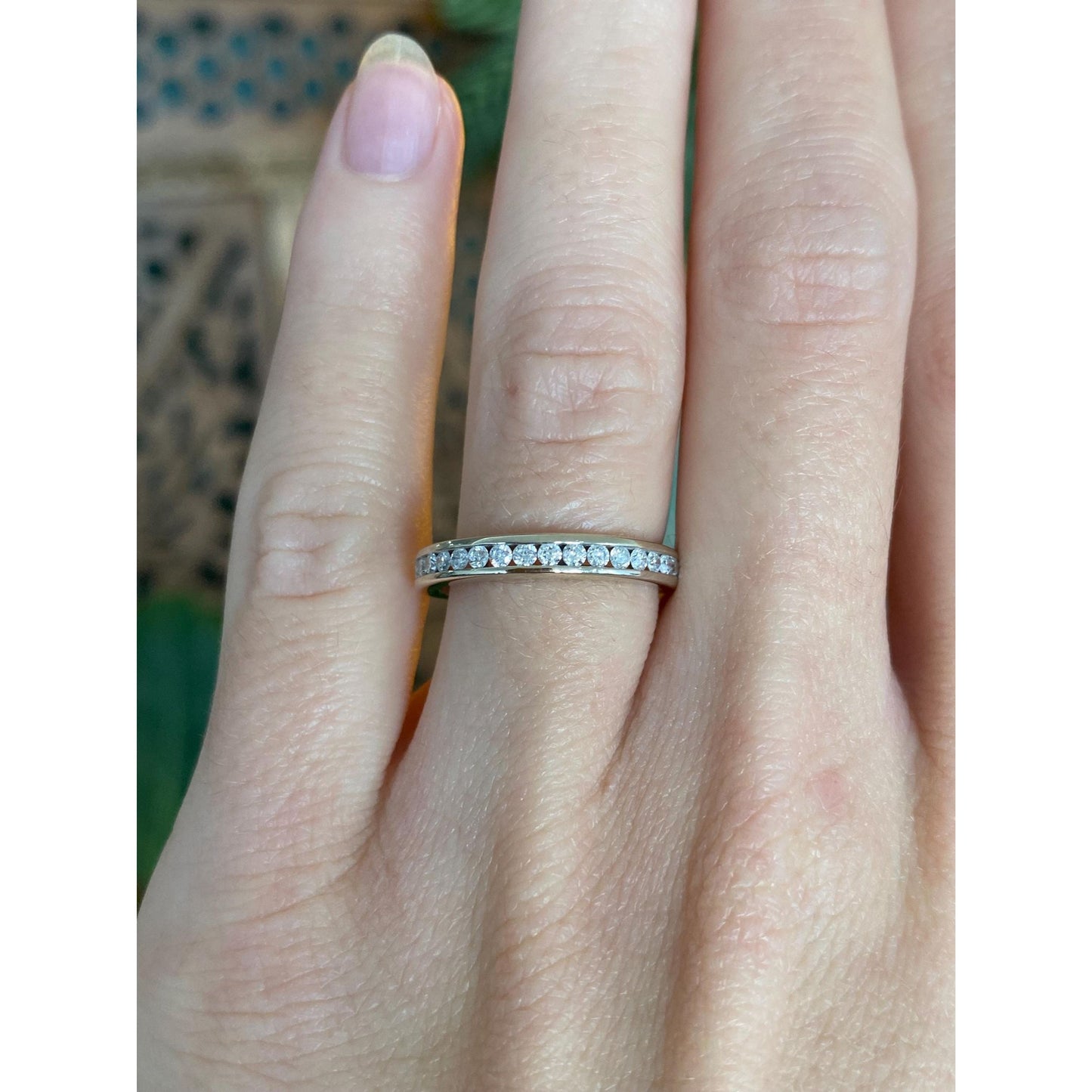 Vintage Solid 14k White Gold Diamond Ring Band - Size 5.75