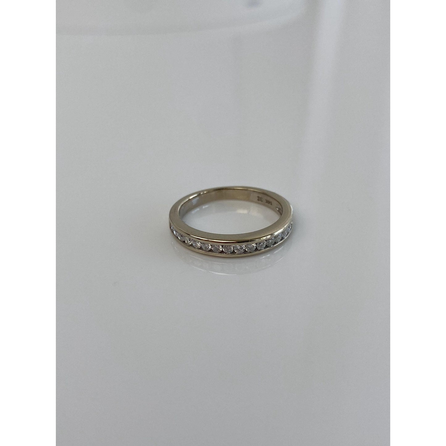 Vintage Solid 14k White Gold Diamond Ring Band - Size 5.75