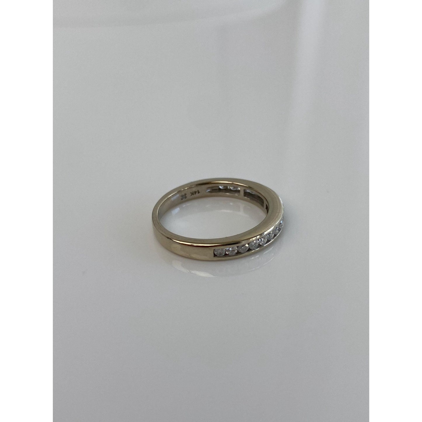 Vintage Solid 14k White Gold Diamond Ring Band - Size 5.75