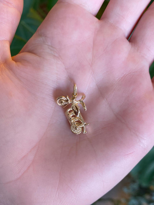 Vintage Solid 14k Yellow Gold Articulated Motorcycle Charm