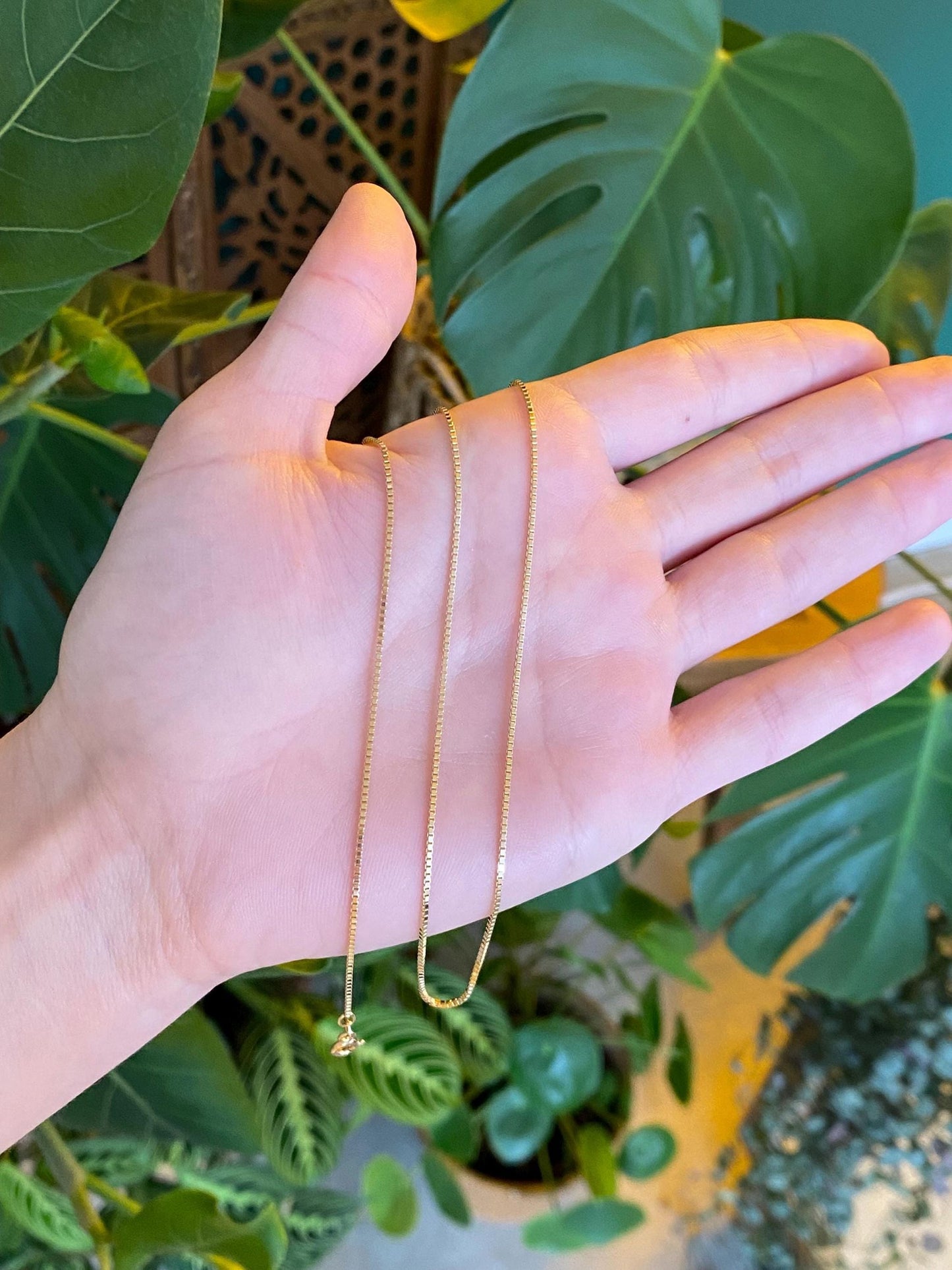 Vintage Solid 14k Yellow Gold Long Box Chain Necklace - 30 inches