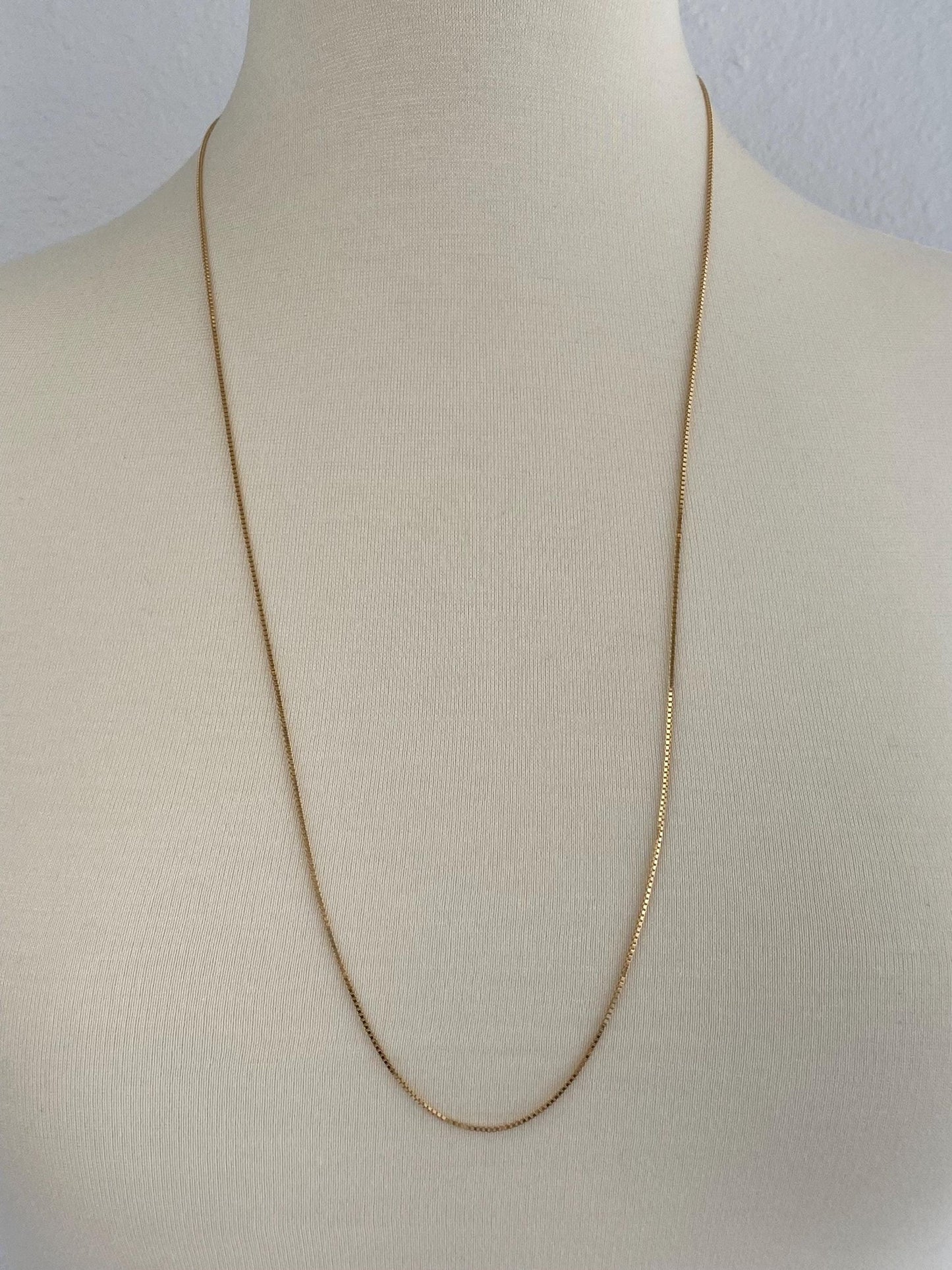 Vintage Solid 14k Yellow Gold Long Box Chain Necklace - 30 inches