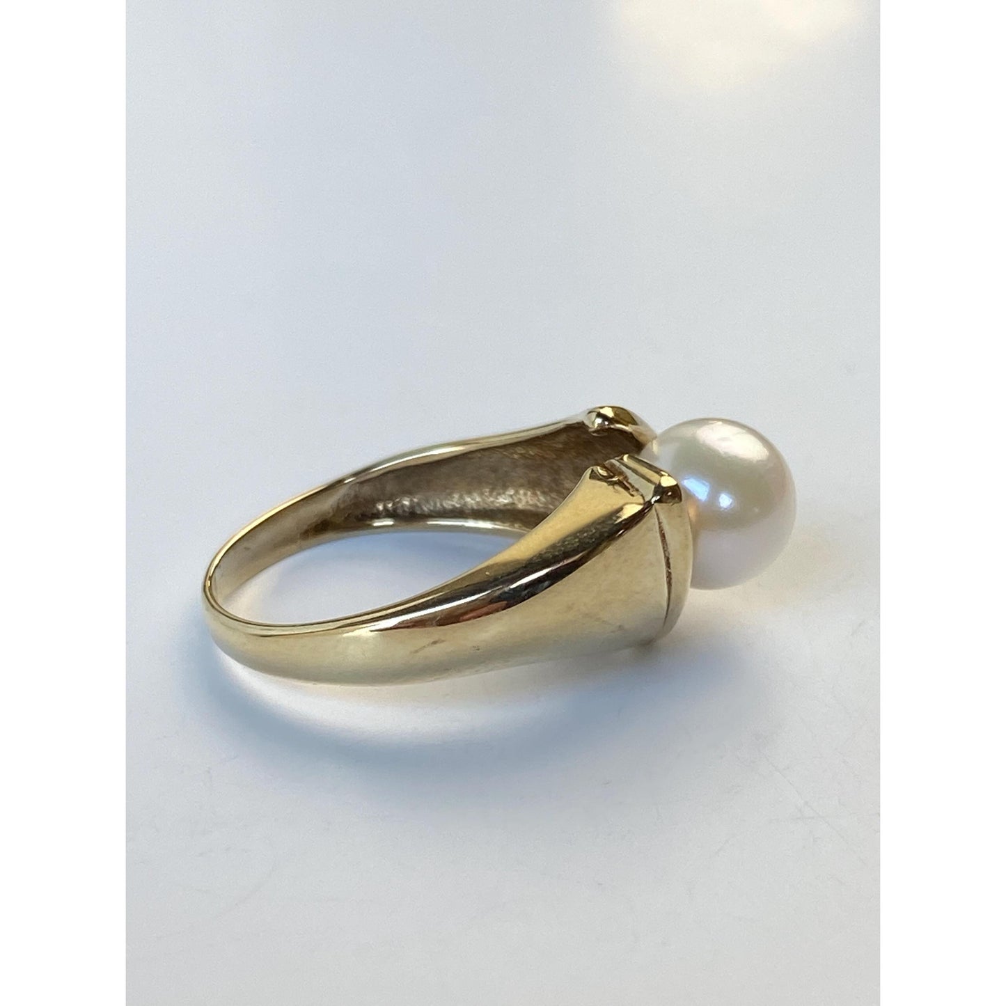Vintage Solid 10k Yellow Gold Pearl Ring - Size 5.5