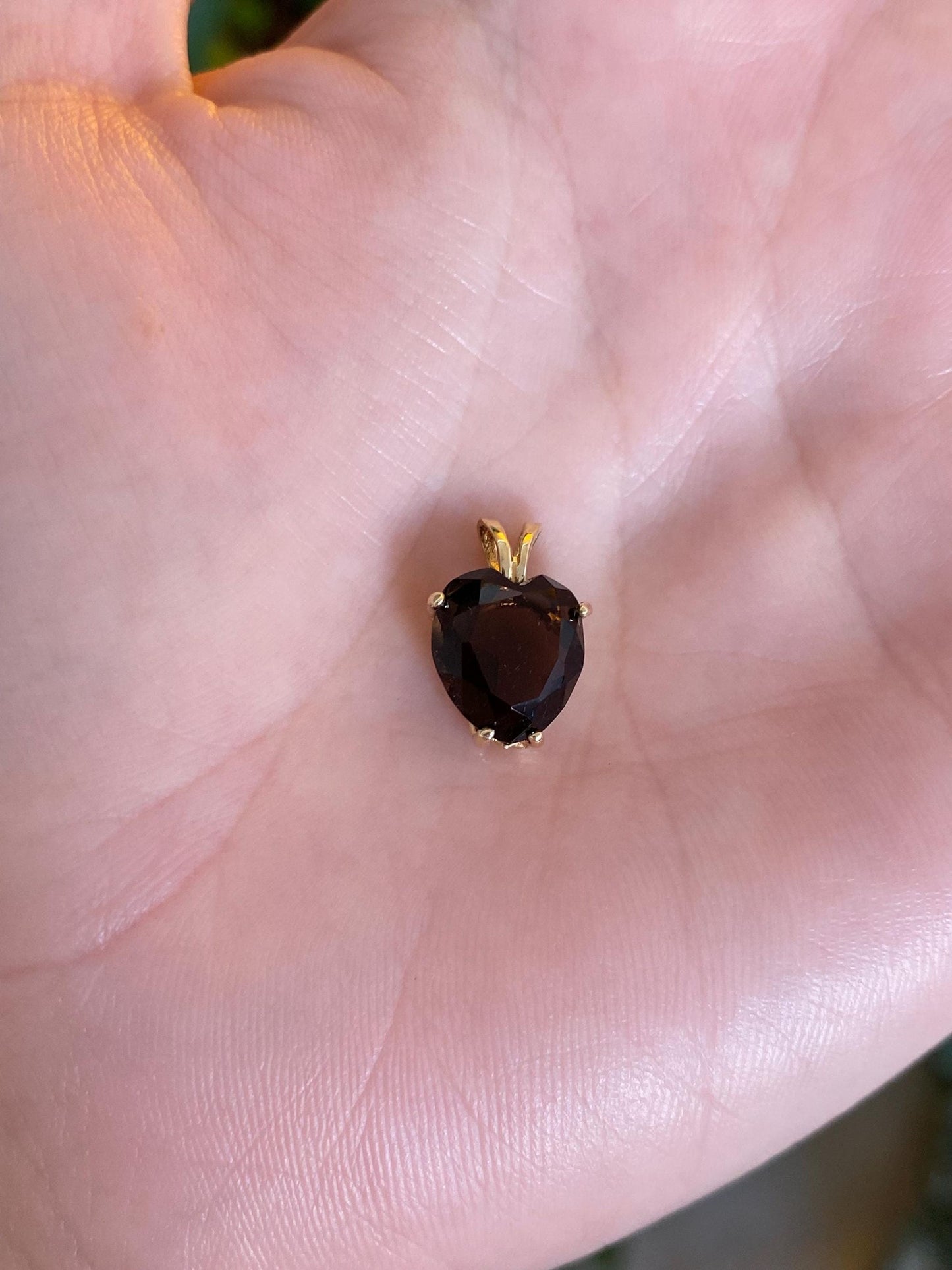 Vintage Solid 14k Yellow Gold Smokey Quartz Heart Charm