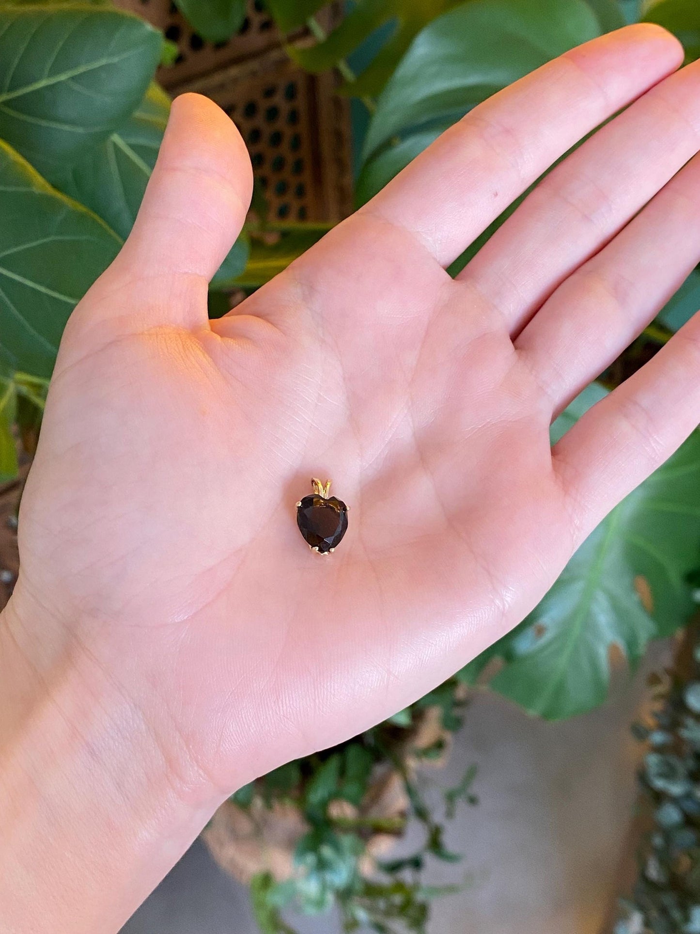 Vintage Solid 14k Yellow Gold Smokey Quartz Heart Charm