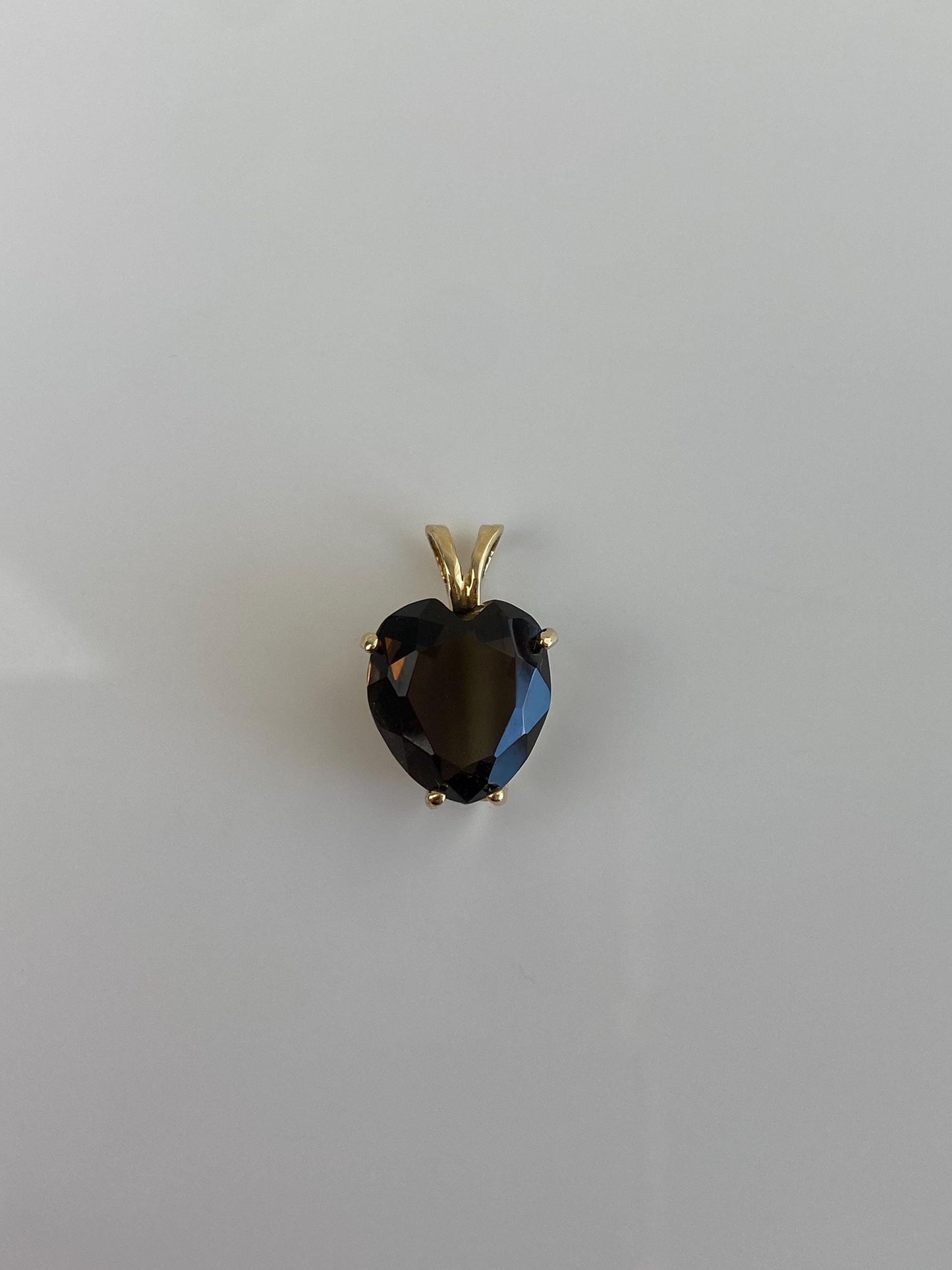Vintage Solid 14k Yellow Gold Smokey Quartz Heart Charm