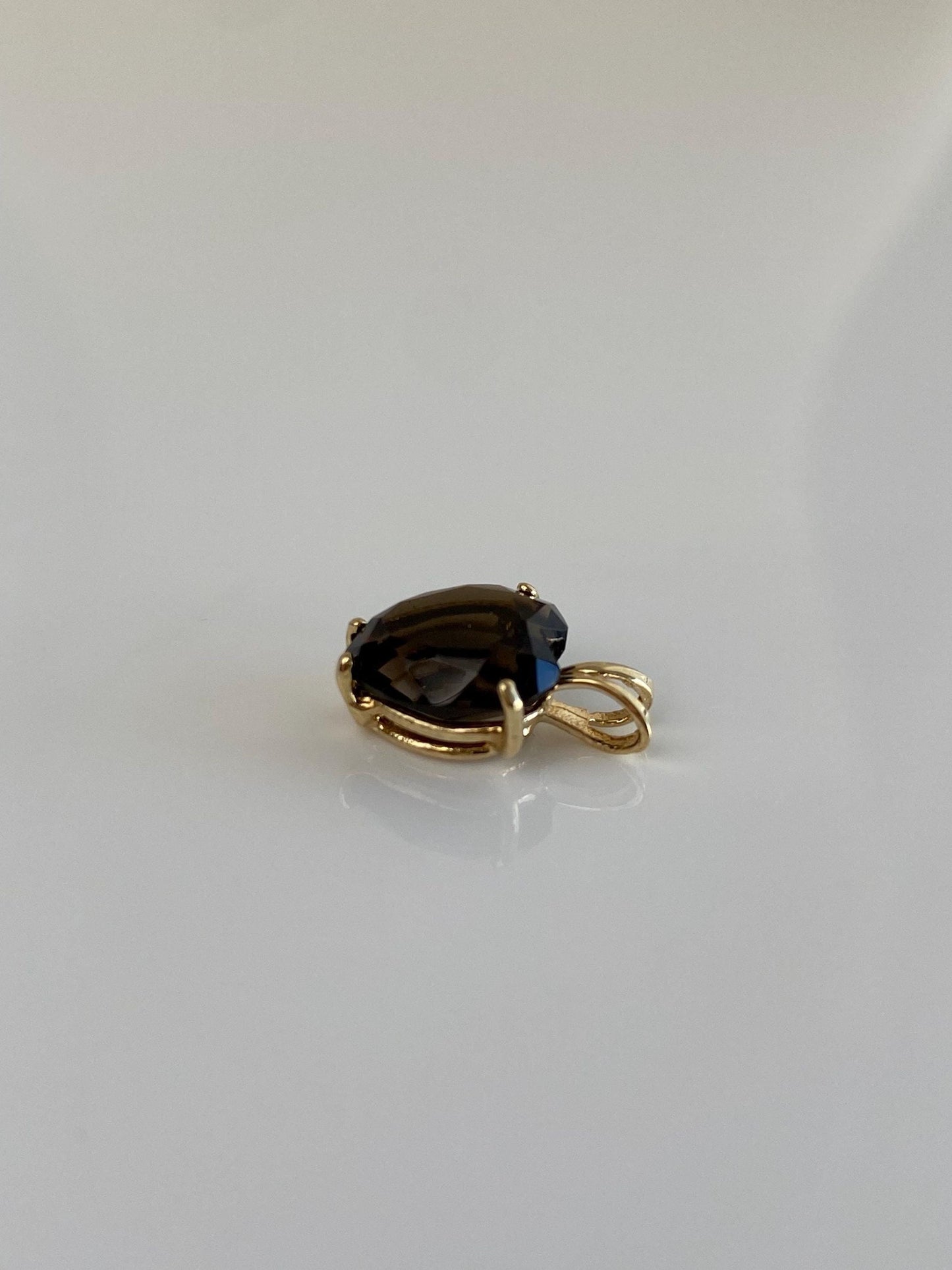 Vintage Solid 14k Yellow Gold Smokey Quartz Heart Charm