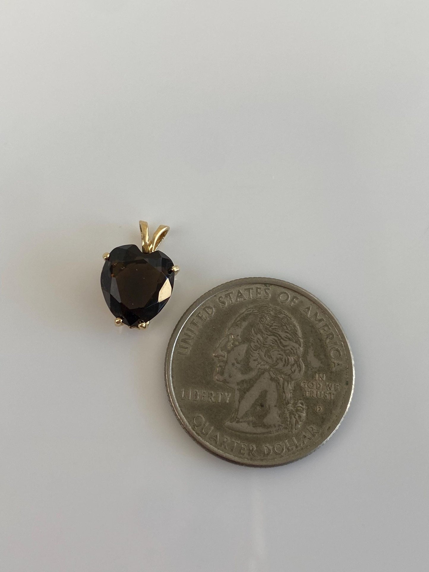 Vintage Solid 14k Yellow Gold Smokey Quartz Heart Charm