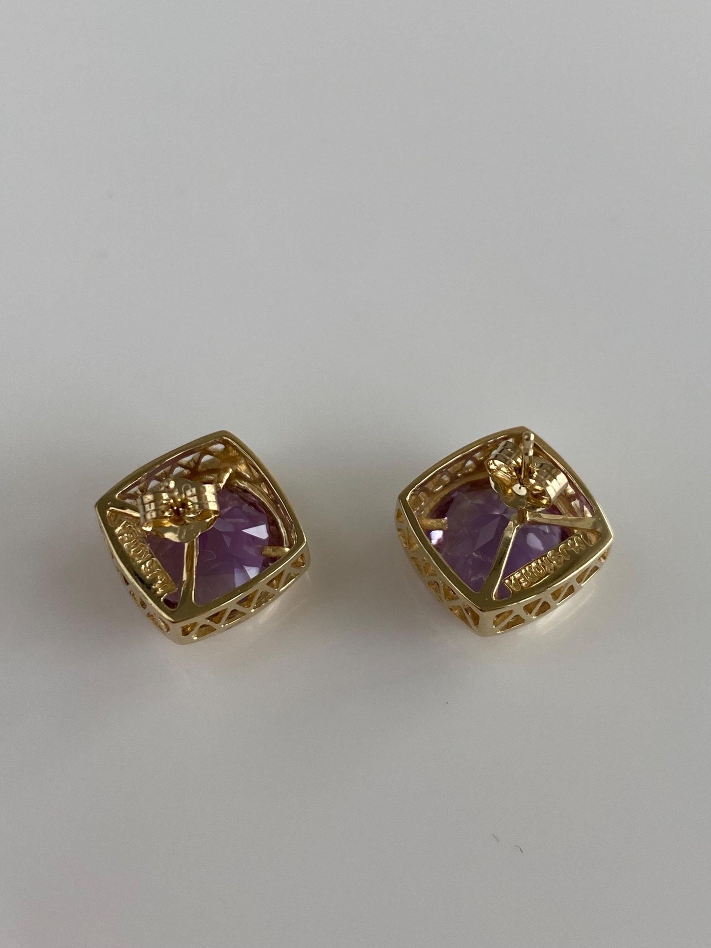 Vintage Solid 10k Yellow Gold Amethyst Stud Earrings