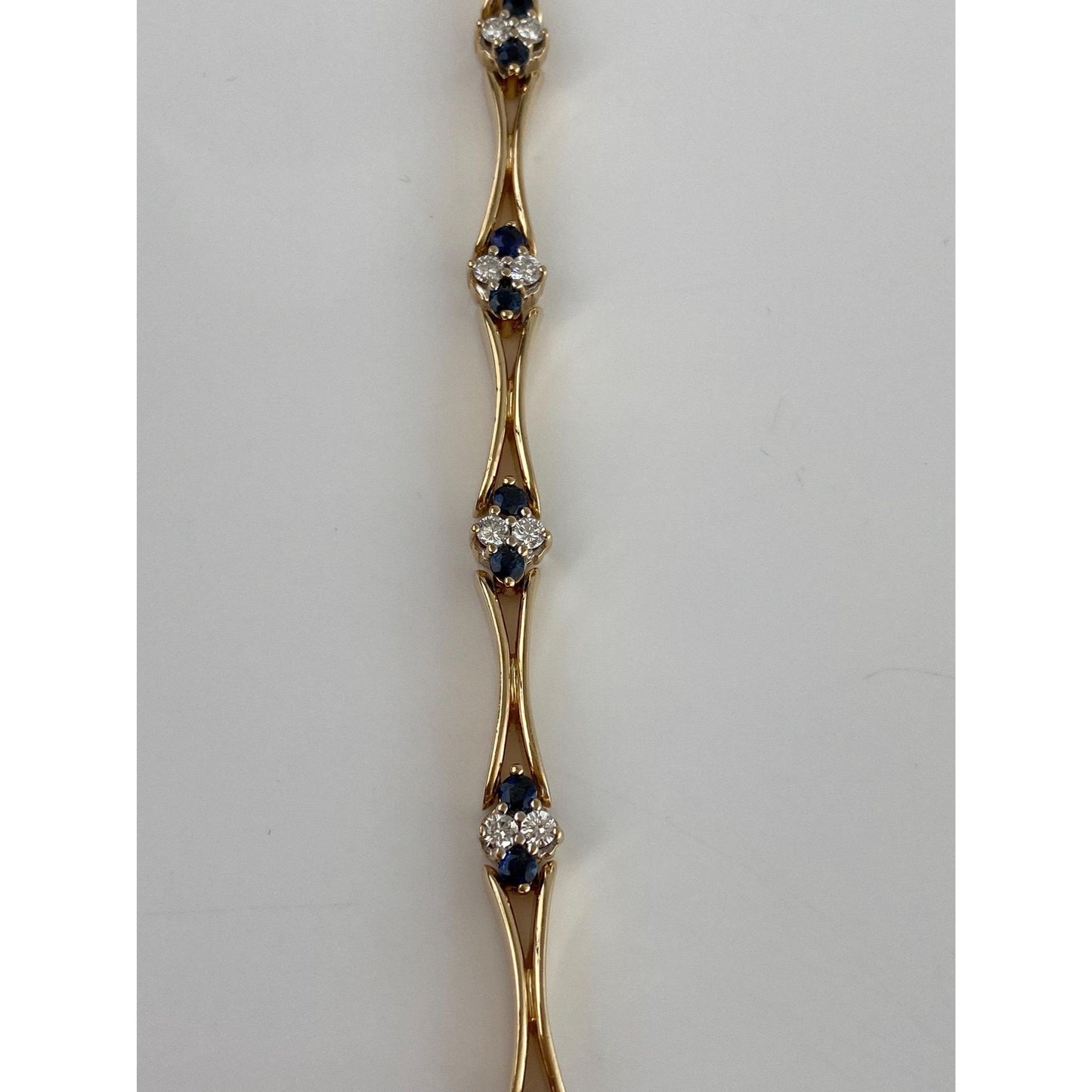 Solid 14k Yellow Gold Diamond Blue Sapphire Link Bracelet - 7.5 inches