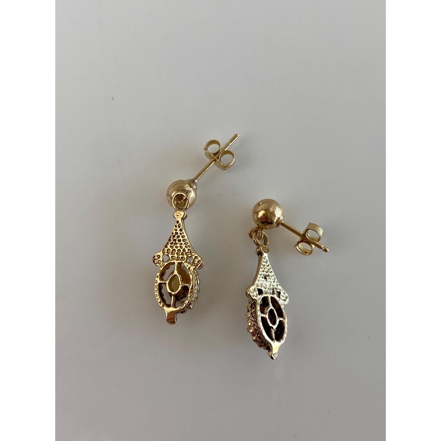 Vintage Solid 14k Yellow Gold Opal Dangle Stud Earrings