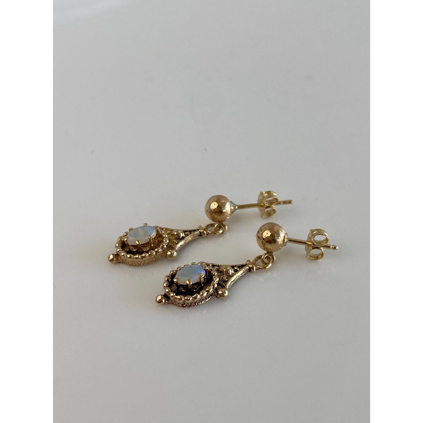 Vintage Solid 14k Yellow Gold Opal Dangle Stud Earrings