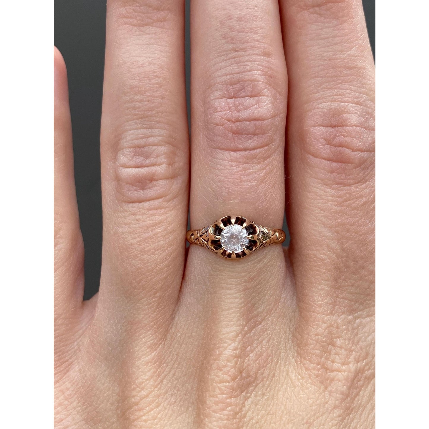 Solid 10k Rosey Gold Clear Cubic Zirconia Ring - Size 6.25