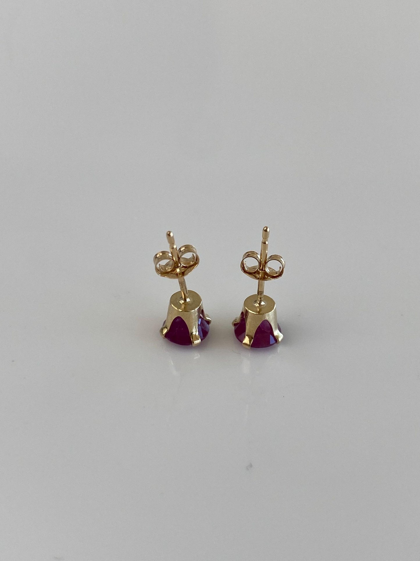 Vintage Solid 14k Yellow Gold Rose Cut Ruby Stud Earrings