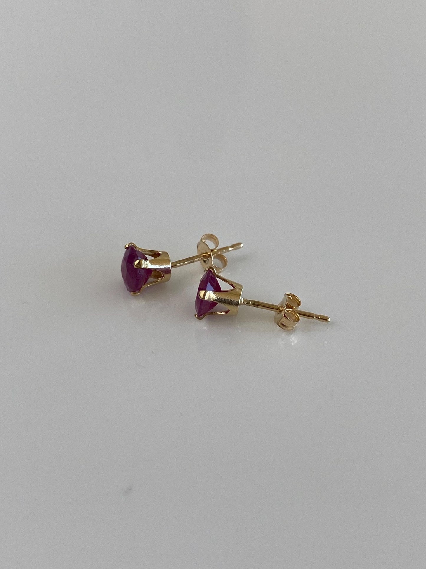Vintage Solid 14k Yellow Gold Rose Cut Ruby Stud Earrings