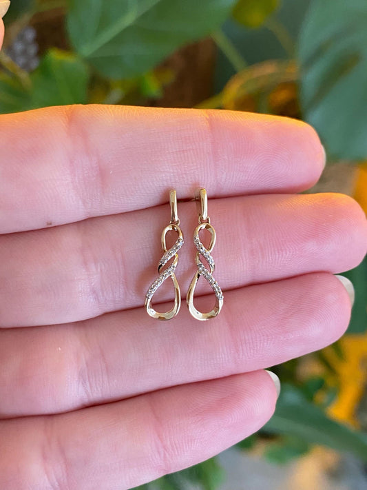 Vintage Solid 10k Yellow Gold Diamond Twist Dangle Stud Earrings