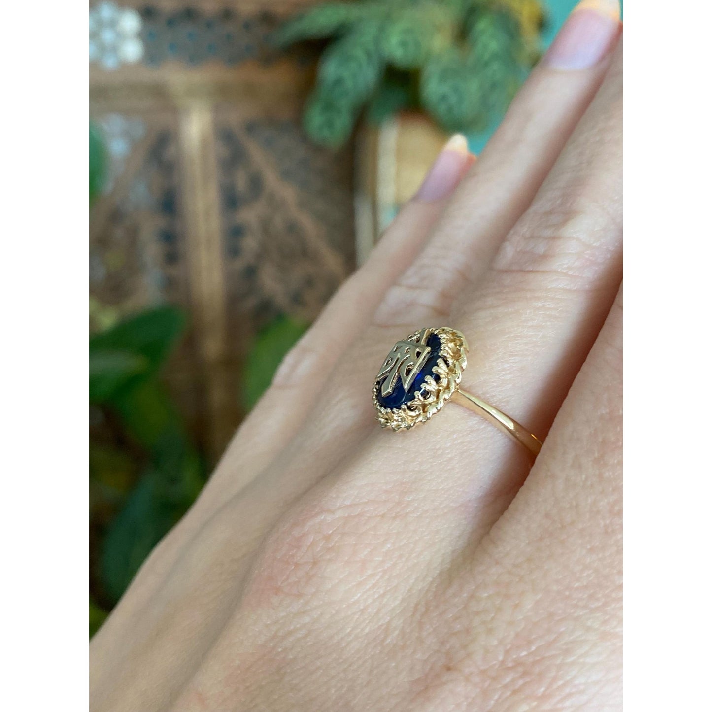 Solid 14k Yellow Gold Blue Spinel Ring - Size 6.5