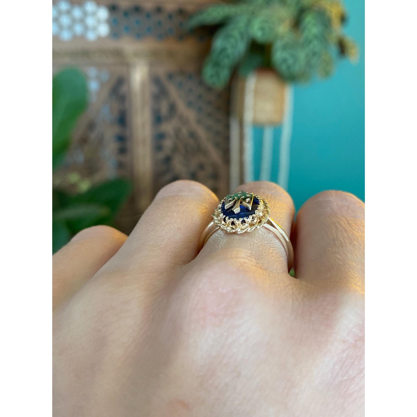 Solid 14k Yellow Gold Blue Spinel Ring - Size 6.5