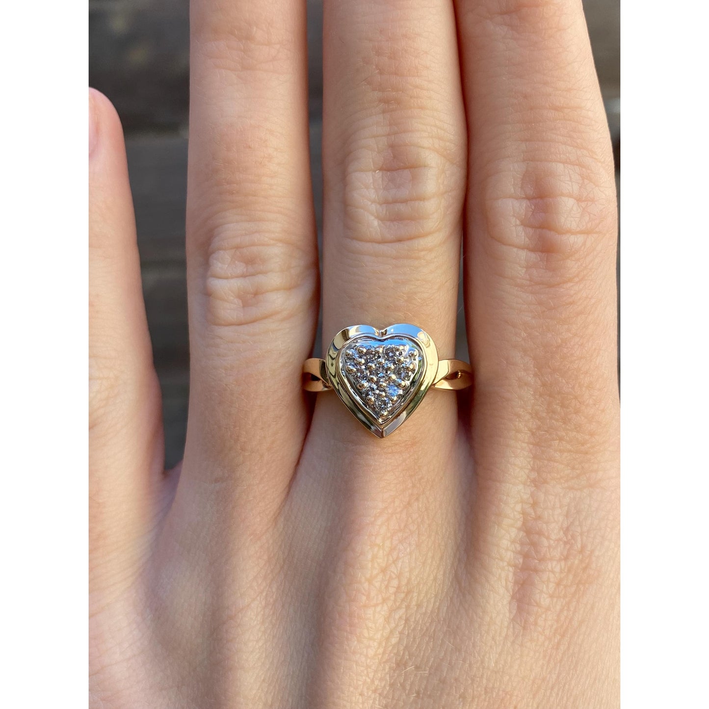 Vintage Solid 10k Yellow Gold Diamond Cluster Heart Ring - Size 8