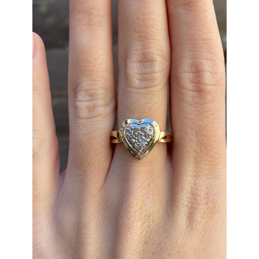 Vintage Solid 10k Yellow Gold Diamond Cluster Heart Ring - Size 8