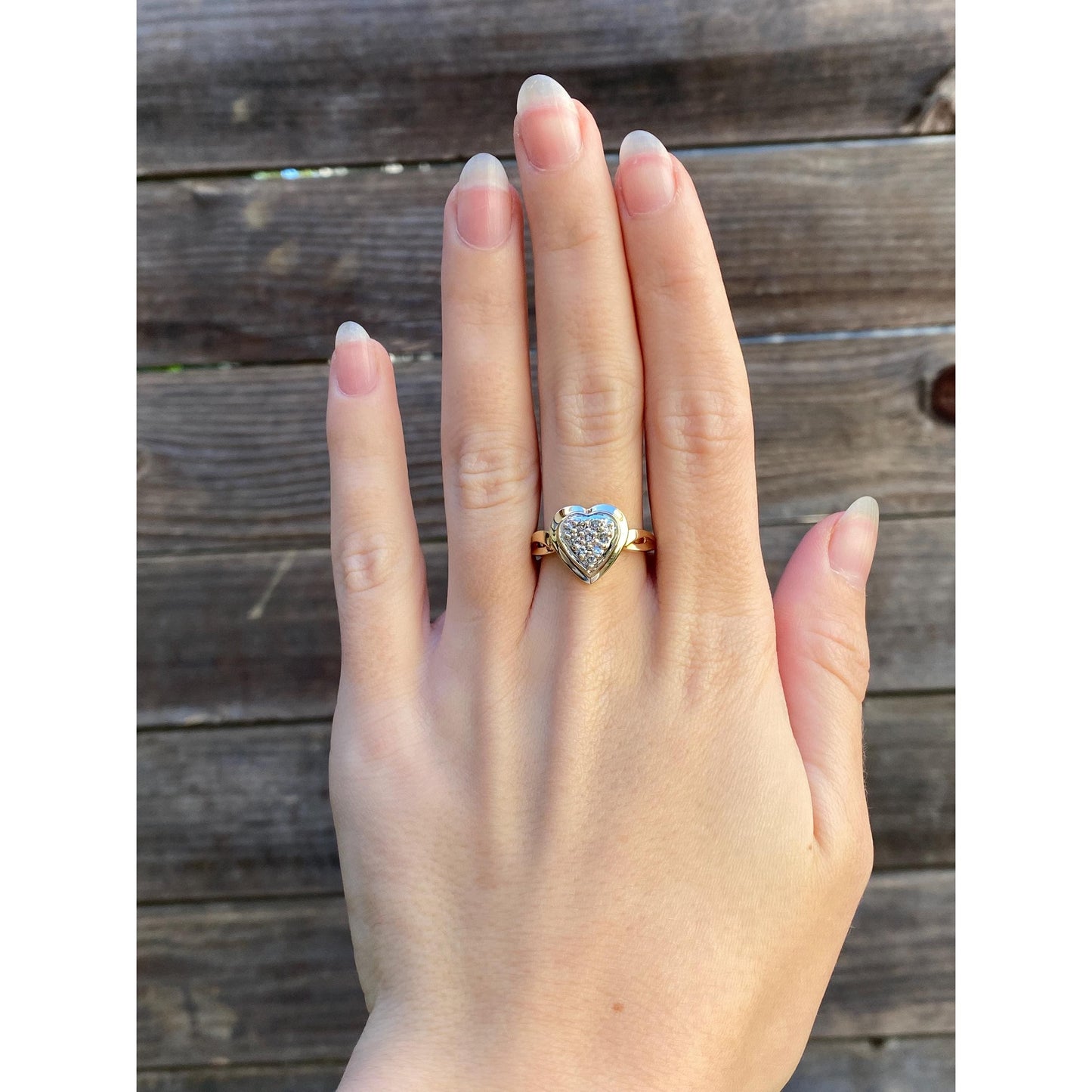 Vintage Solid 10k Yellow Gold Diamond Cluster Heart Ring - Size 8