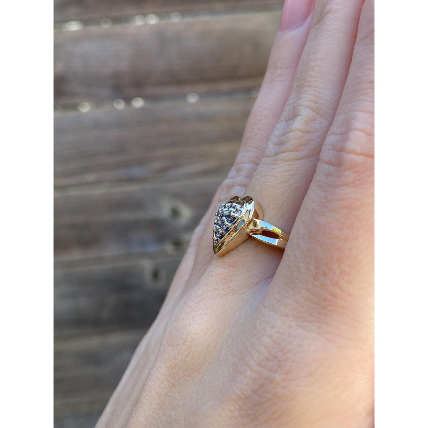 Vintage Solid 10k Yellow Gold Diamond Cluster Heart Ring - Size 8