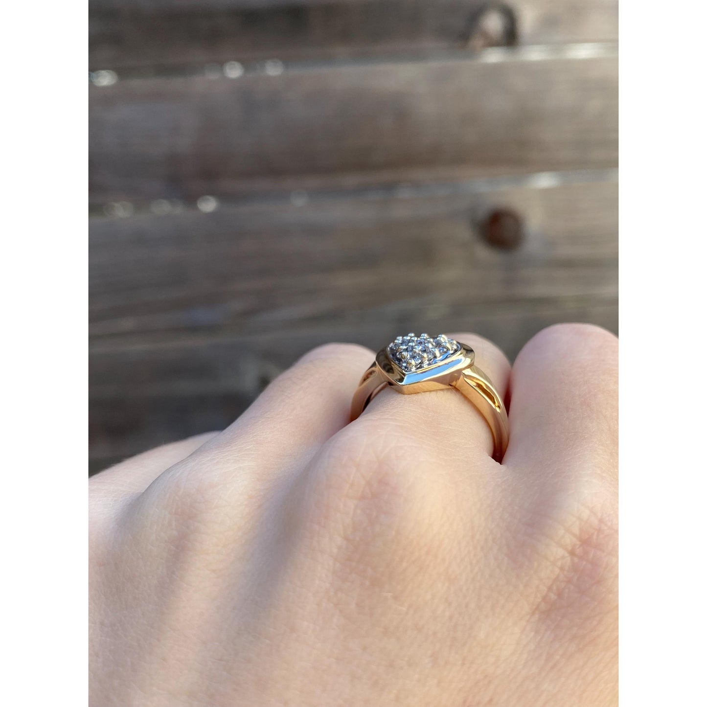 Vintage Solid 10k Yellow Gold Diamond Cluster Heart Ring - Size 8