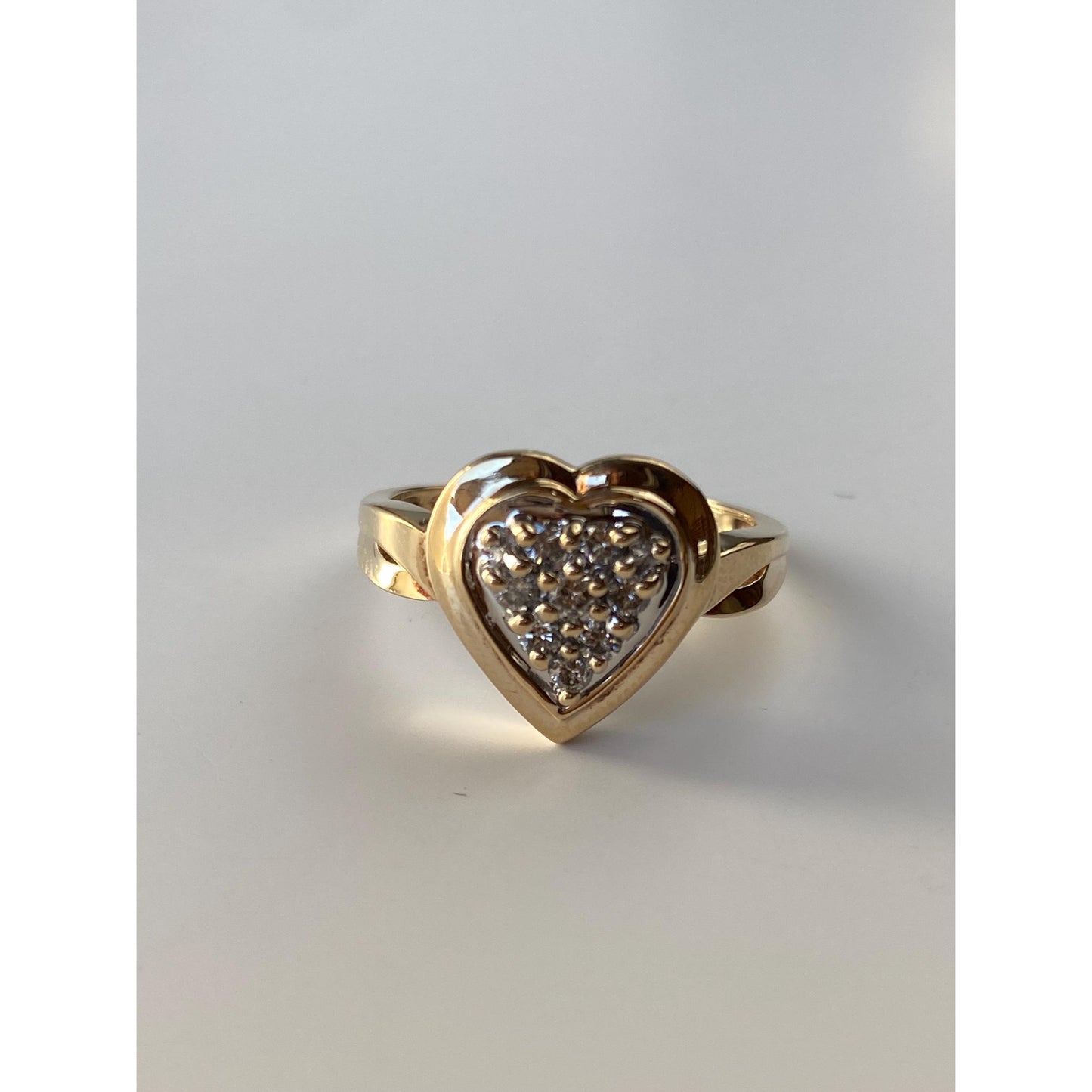 Vintage Solid 10k Yellow Gold Diamond Cluster Heart Ring - Size 8