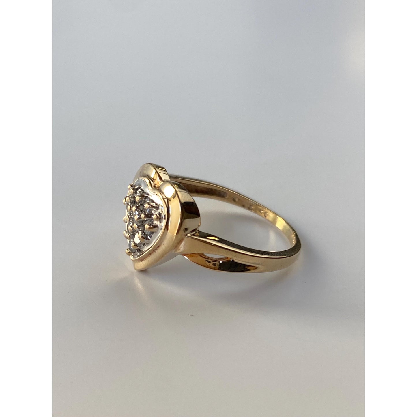 Vintage Solid 10k Yellow Gold Diamond Cluster Heart Ring - Size 8