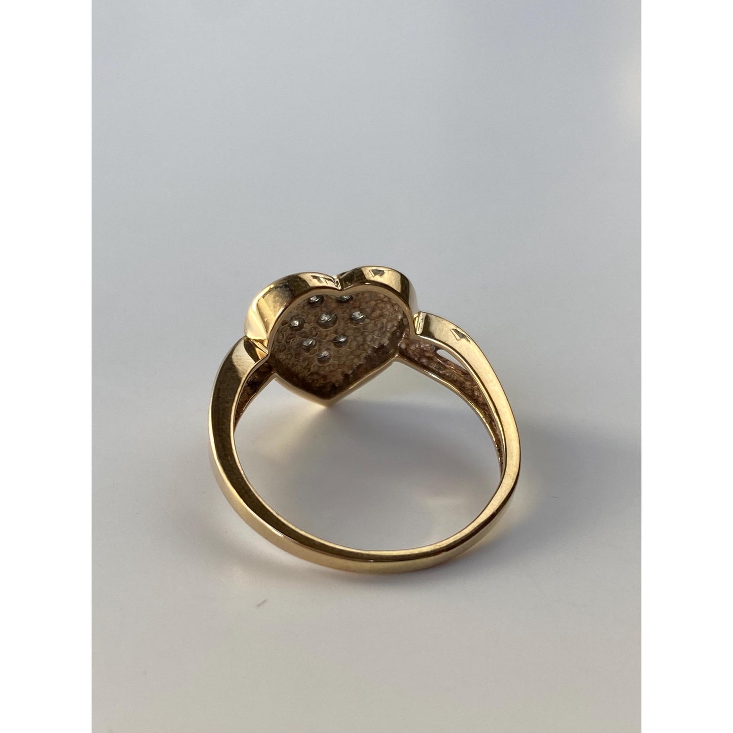Vintage Solid 10k Yellow Gold Diamond Cluster Heart Ring - Size 8
