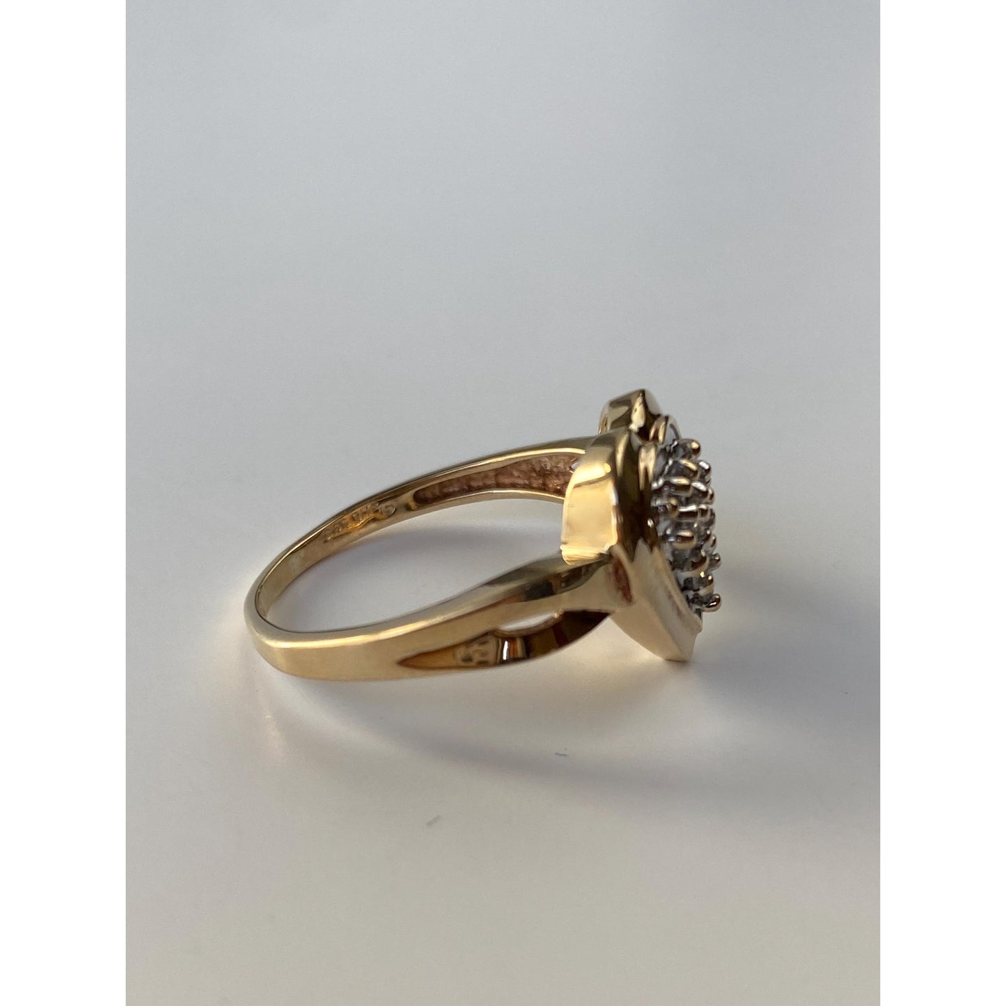 Vintage Solid 10k Yellow Gold Diamond Cluster Heart Ring - Size 8