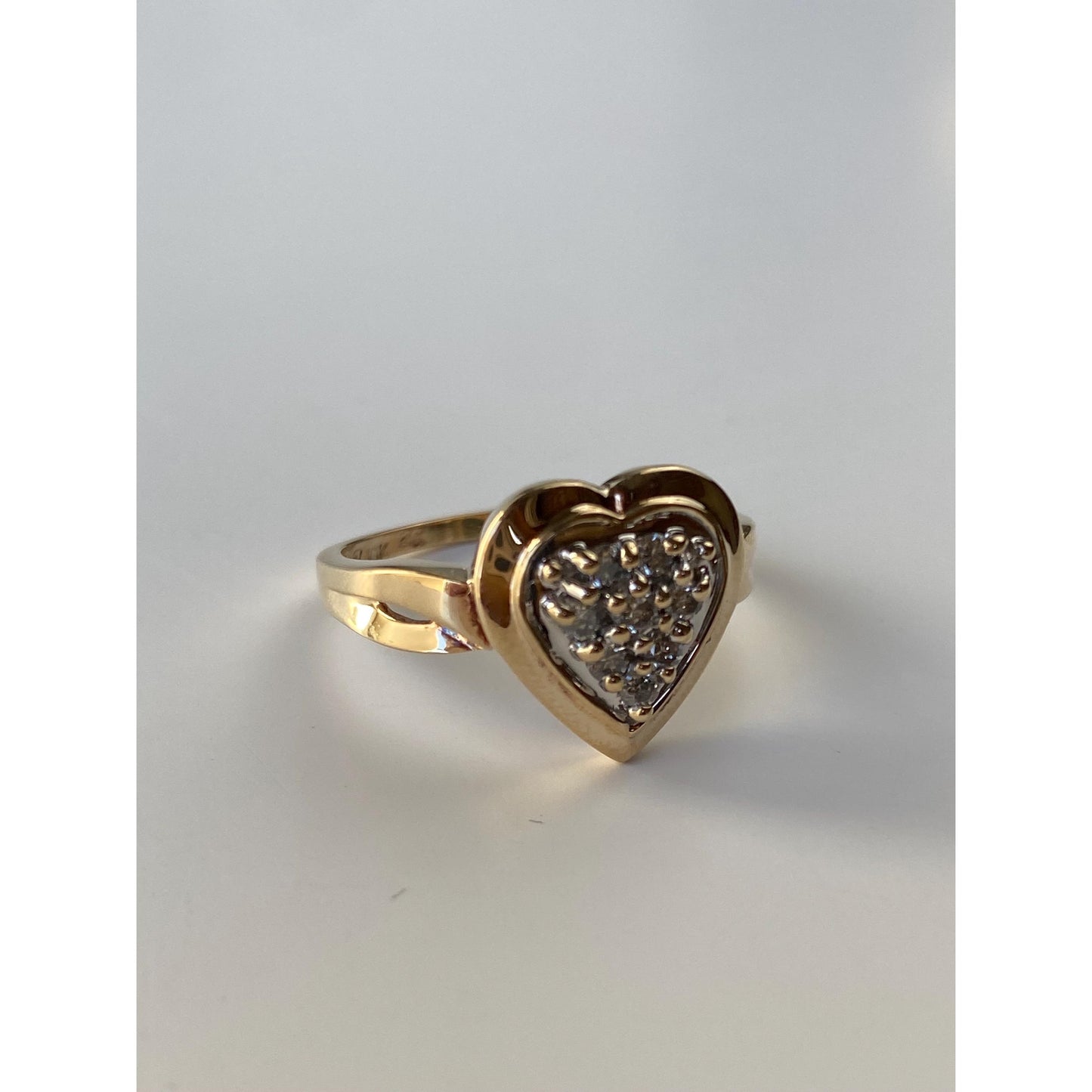 Vintage Solid 10k Yellow Gold Diamond Cluster Heart Ring - Size 8