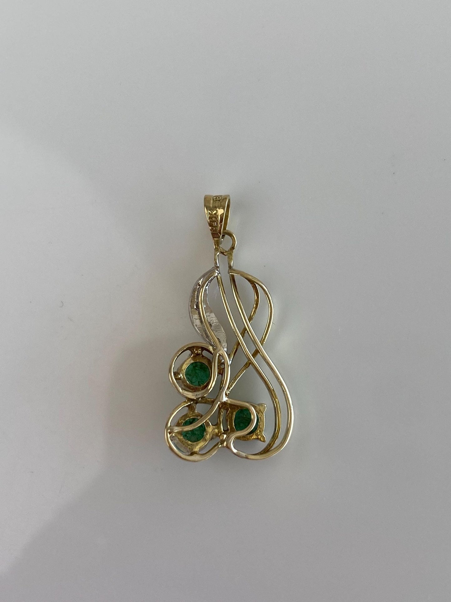 Vintage Solid 14k White & Yellow Gold Diamond Emeralds Charm