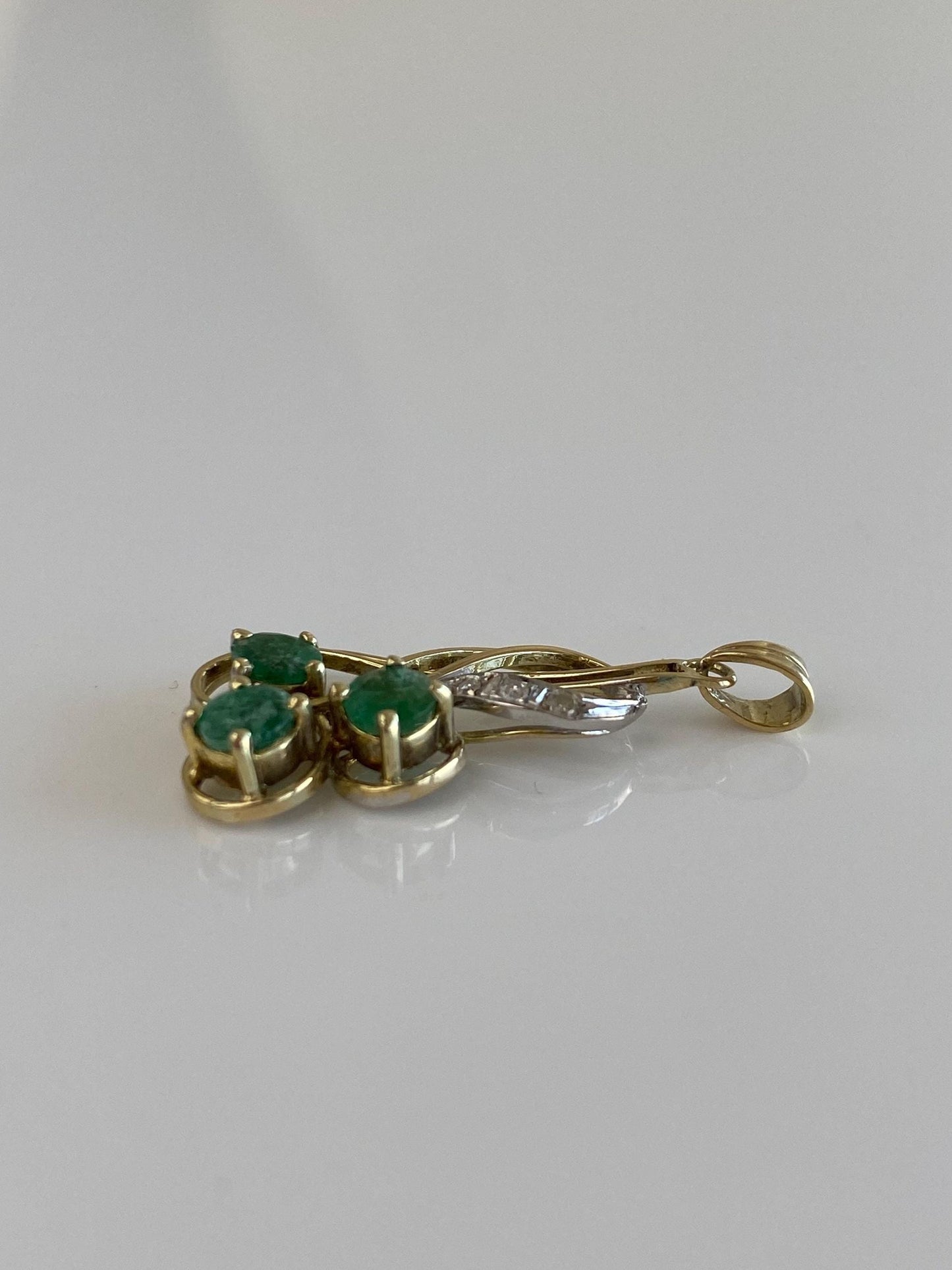 Vintage Solid 14k White & Yellow Gold Diamond Emeralds Charm
