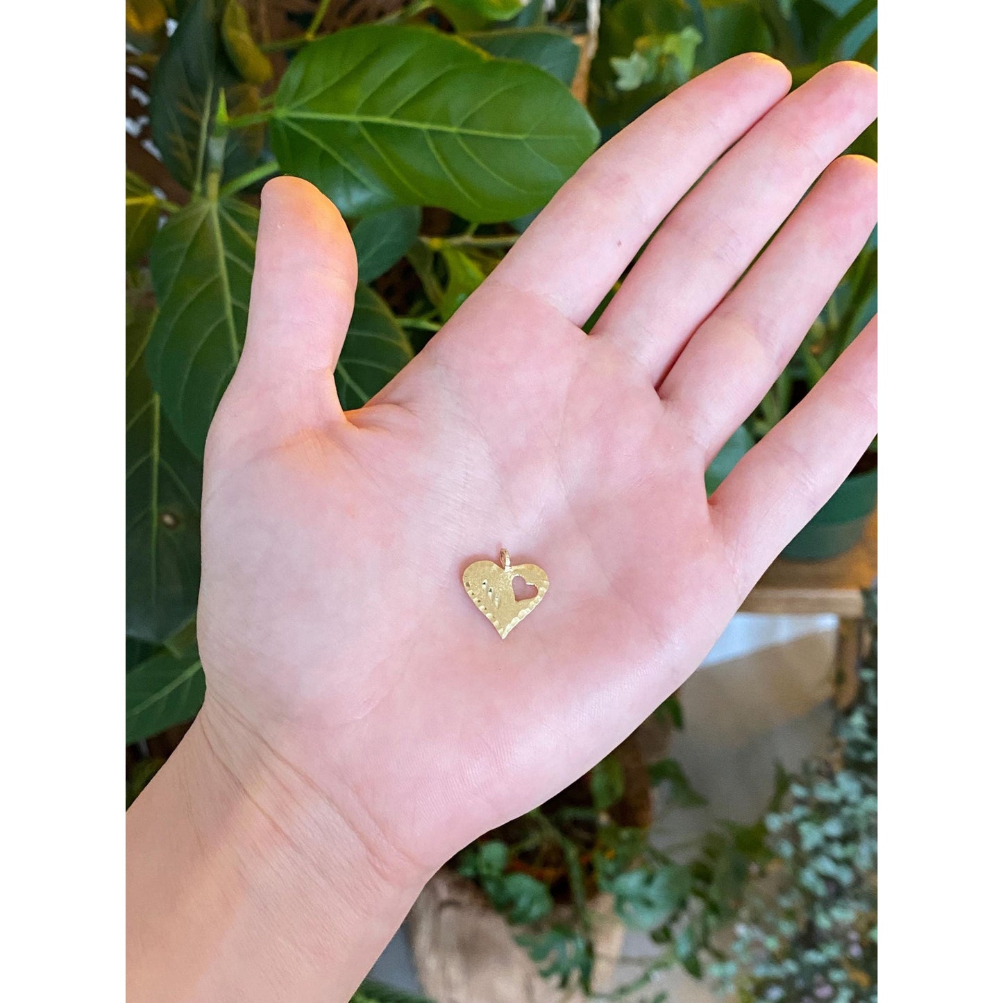 Solid 14k Yellow Gold Diamond Cut Heart Charm