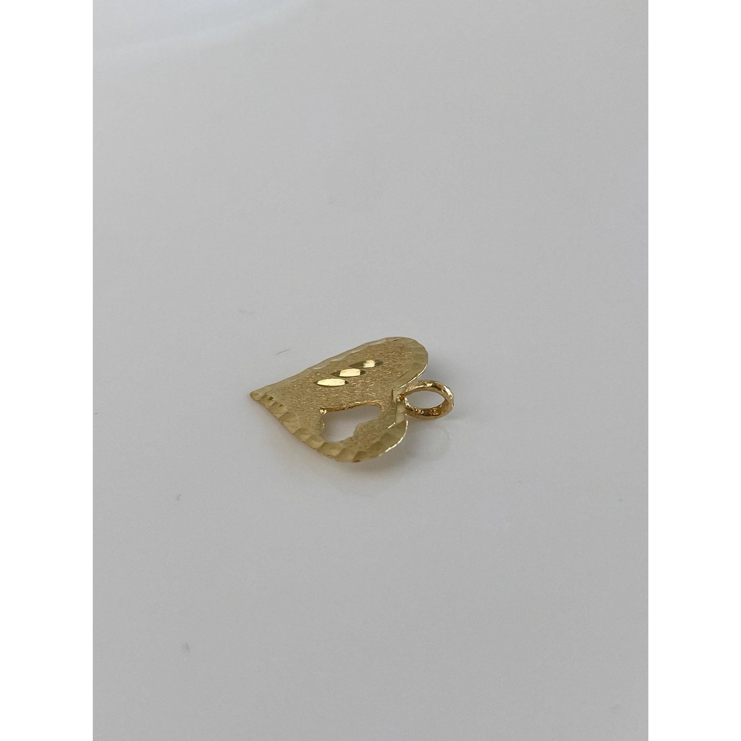 Solid 14k Yellow Gold Diamond Cut Heart Charm