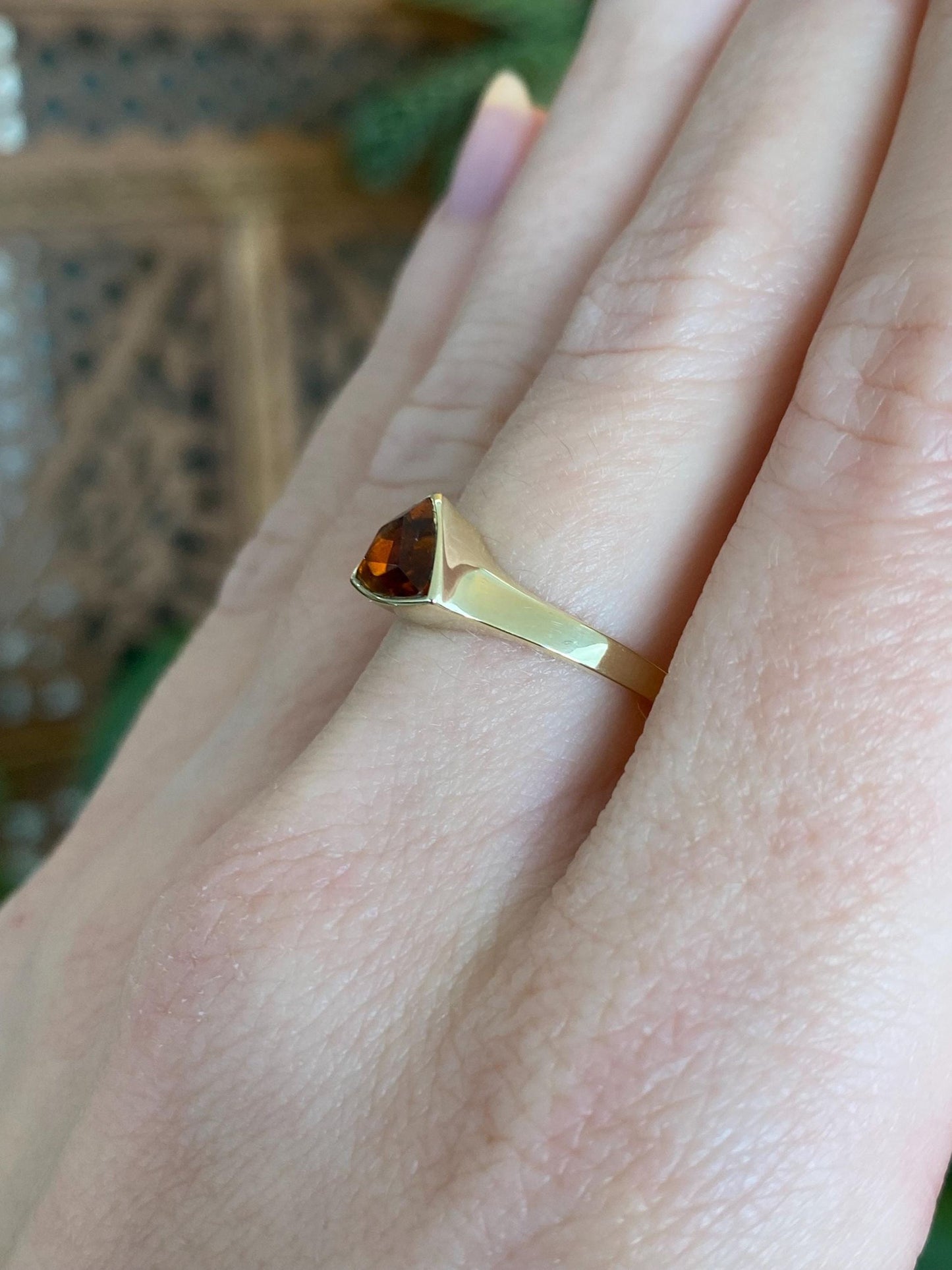 Vintage Solid 14k Yellow Gold Citrine Ring - Size 6.25