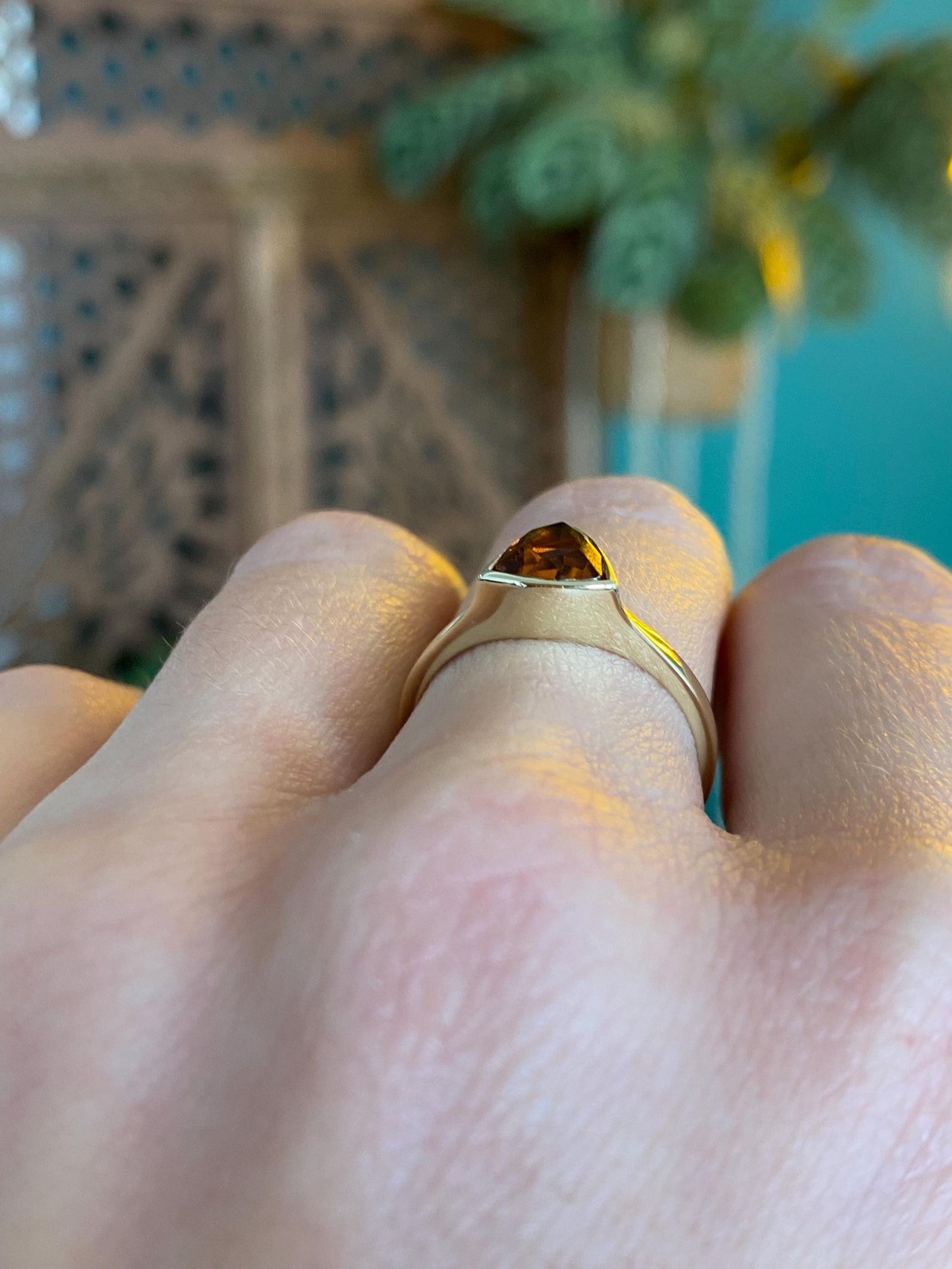 Vintage Solid 14k Yellow Gold Citrine Ring - Size 6.25