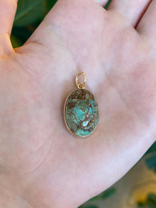 Vintage Solid 10k Yellow Gold Turquoise Charm