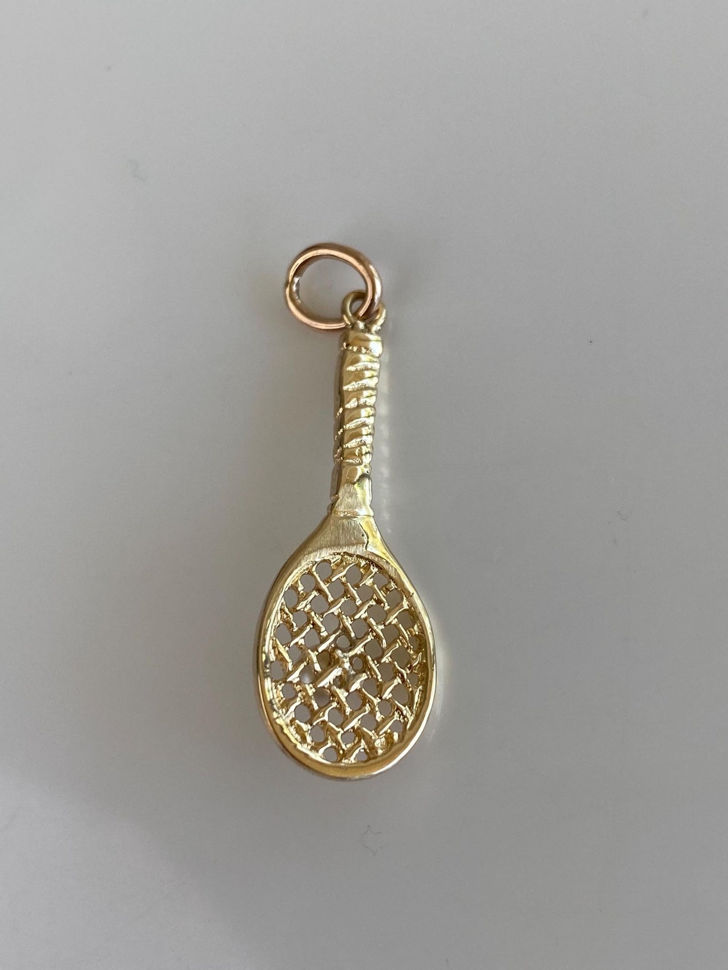 Vintage Solid 14k Yellow Gold Pearl Tennis Racket Charm