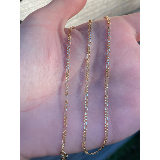 Vintage Solid 18k Yellow Gold Figaro Chain Necklace - 13.75 inches