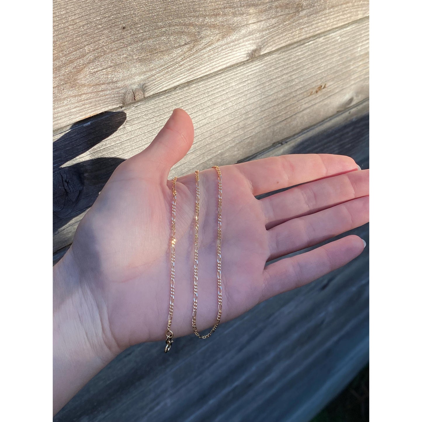 Vintage Solid 18k Yellow Gold Figaro Chain Necklace - 13.75 inches