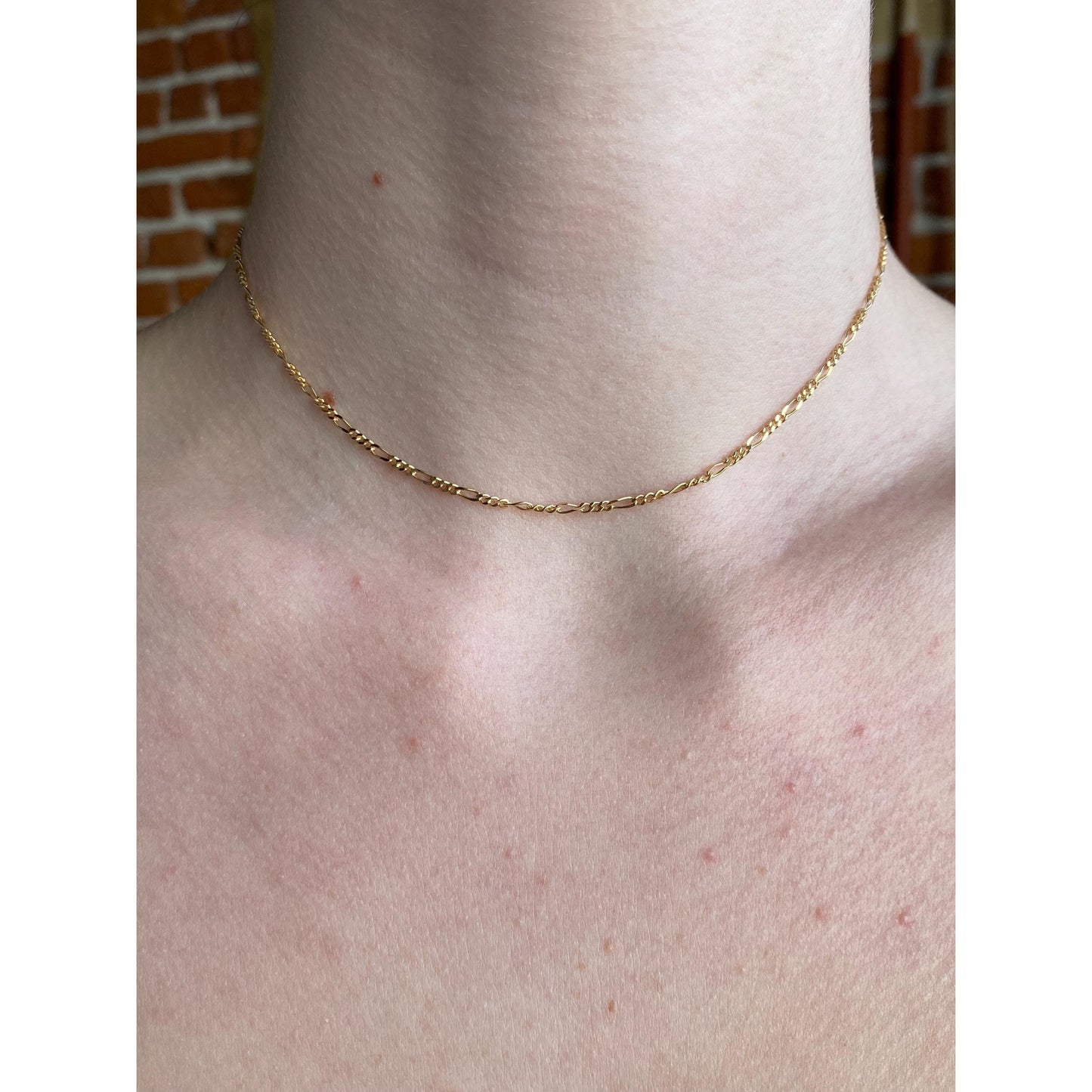 Vintage Solid 18k Yellow Gold Figaro Chain Necklace - 13.75 inches