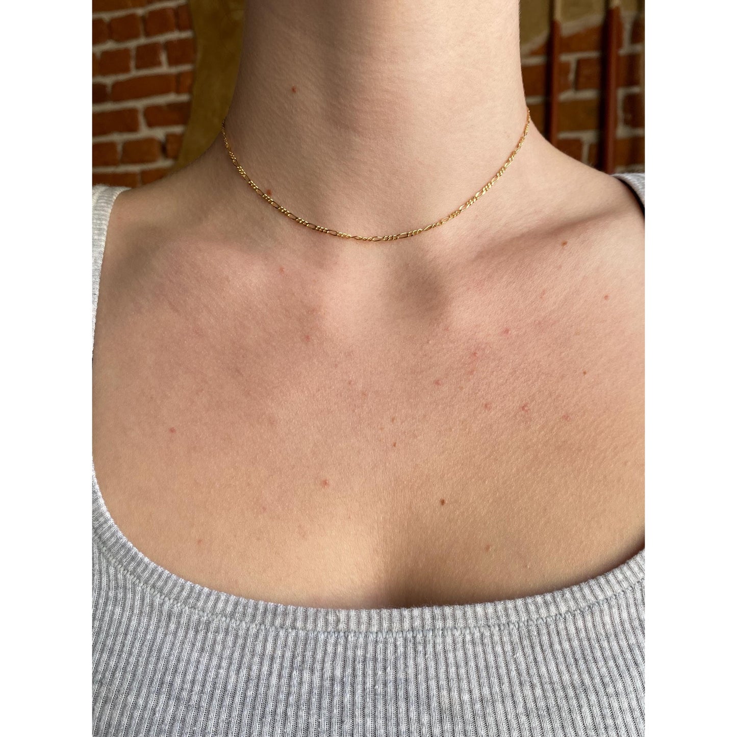 Vintage Solid 18k Yellow Gold Figaro Chain Necklace - 13.75 inches