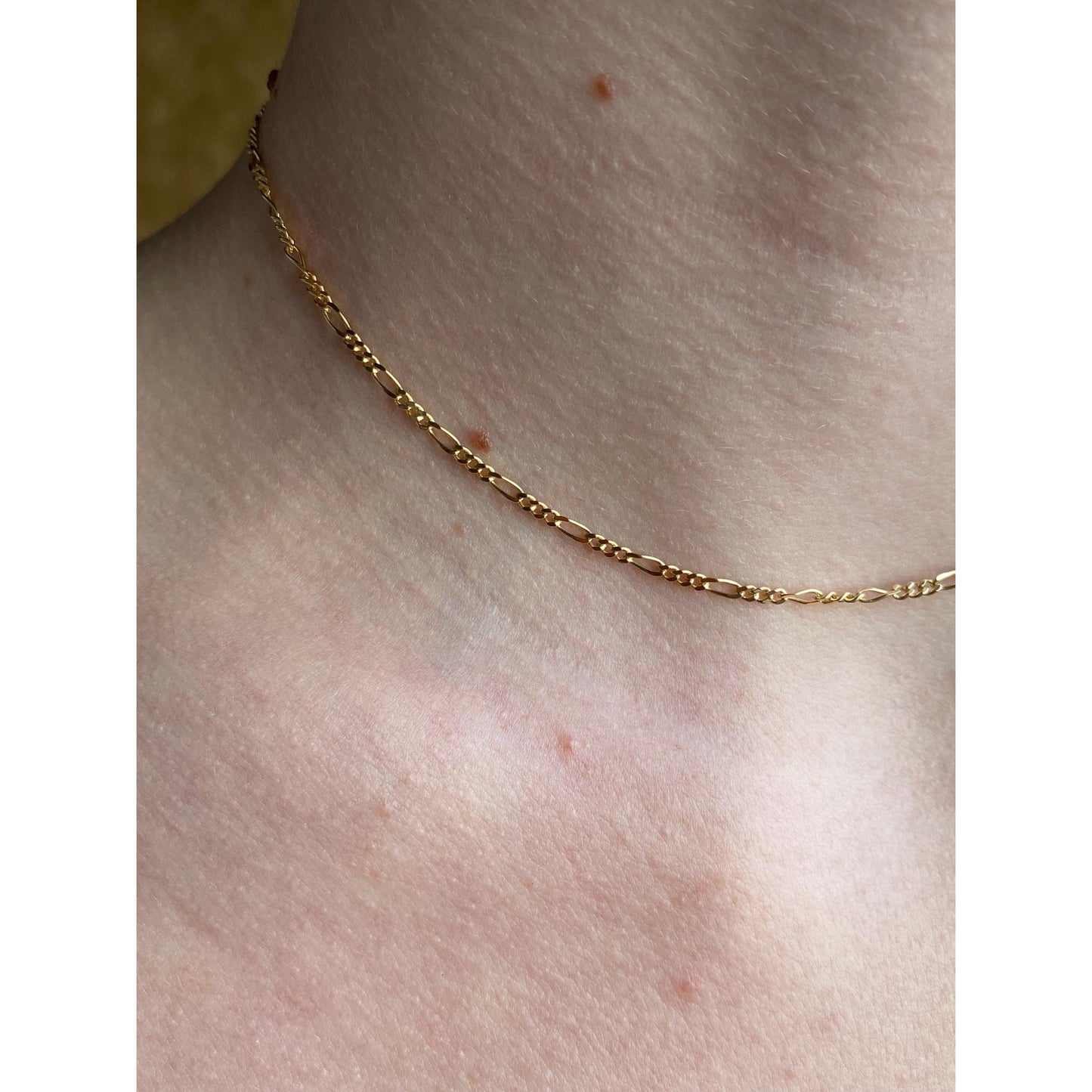 Vintage Solid 18k Yellow Gold Figaro Chain Necklace - 13.75 inches